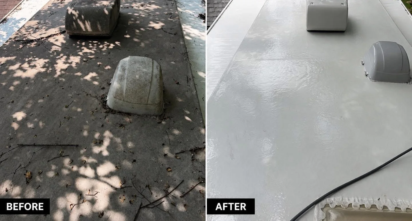 RV roof before and after professional cleaning